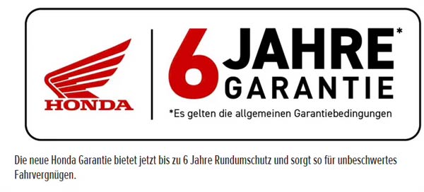 Honda Motorrad: 6 Jahre Garantie