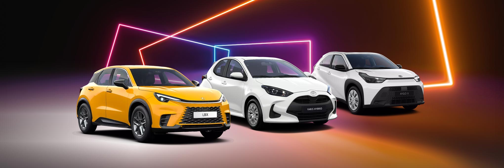 Die Toyota und Lexus Auto-Abos. Ein Preis, alles drin: Leasingrate, Versicherung, Wartung, Steuer!<br />
Lexus LBX, Toyota Yaris Hybris & Toyota Aygo X Pure